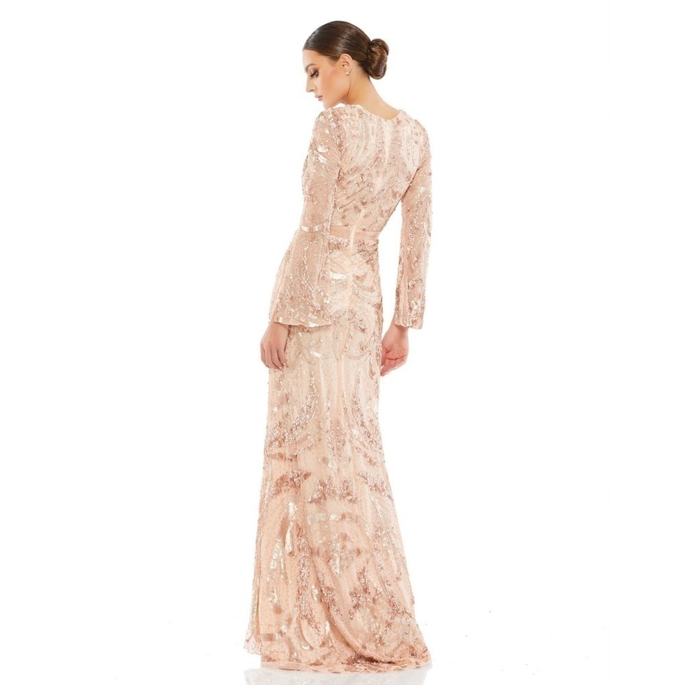 MAC DUGGAL Rose Gold Sequined faux wrap split long sleeve gown 16 NWT - Picture 15 of 16